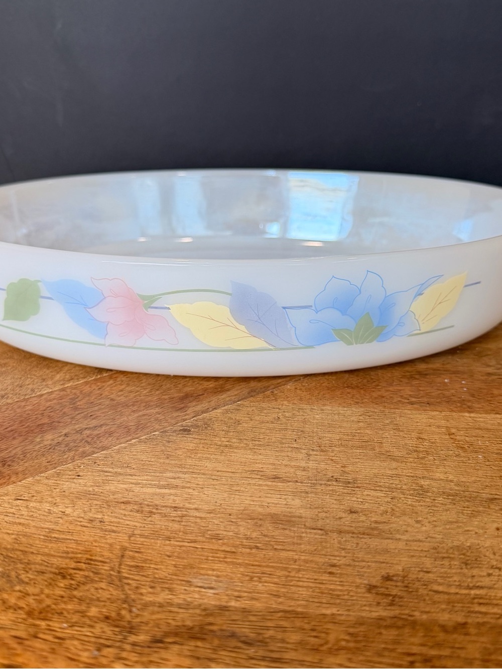1980s vintage Arcuisine iridescent Floral Pastel Milk Glass oval casserole pan